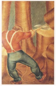 From the Paul Bunyan murals by James S. Watrous at the University of Wisconsin Memorial Union.  For more information. click the image.
